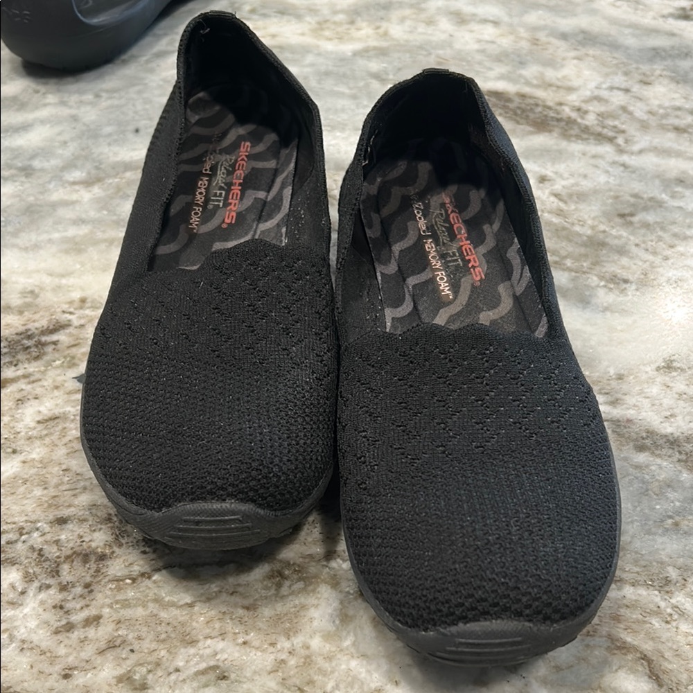 Skechers Black Slip-On Knit Casual Flats